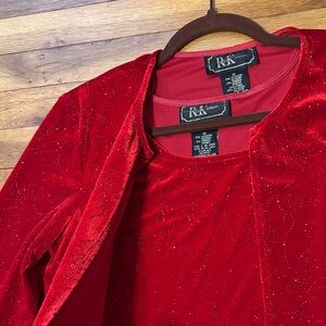 R&K Evening 2 Piece Tank and Jacket Top Red Velvet Sparkle Blouse